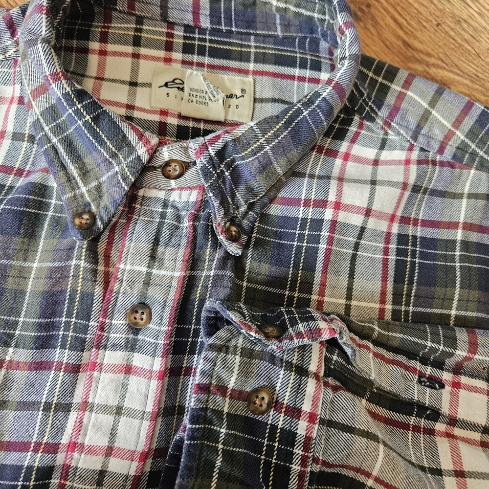 Vintage XL Eddie Bauer Mens Long Sleeve Shirt Plaid Button Down Casual Green Red